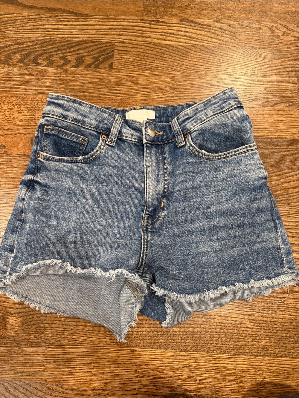 H&M Medium Blue Frayed Hem Denim Shorts